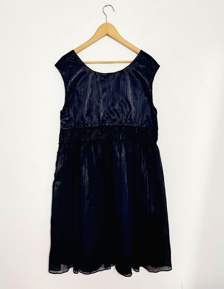 So Fabulous Navy Blue Chiffon Floaty Beaded Embellished Dress Size 20 - Picture 5 of 9